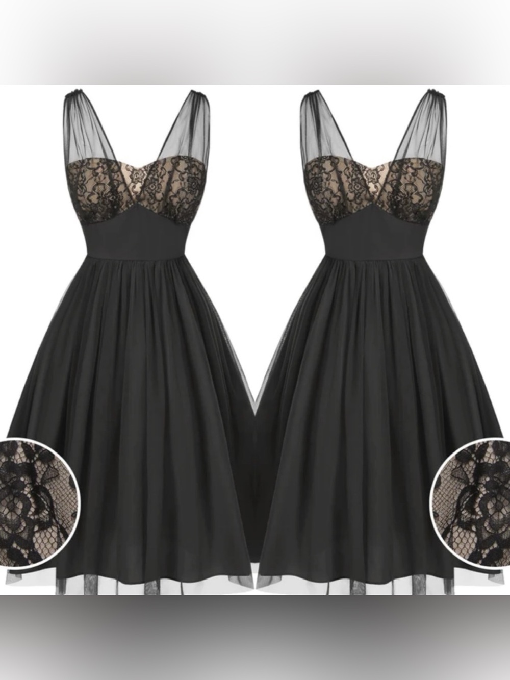 Unique Vintage Black Lace Mesh 1950s swing dress